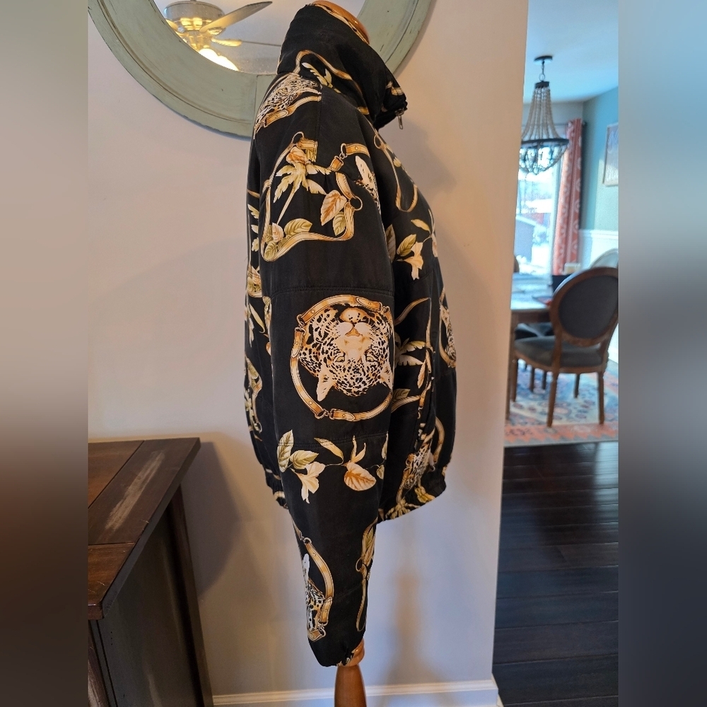 Stunt Vintage Size Small Oversized Silk Zip Leopard Print Jacket Versace Vibes - Picture 4 of 11